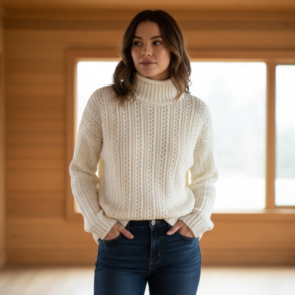 Mervyn's Vintage Off-White Knit Sweater M Nostalgic Cozy Cabincore Preppy EUC